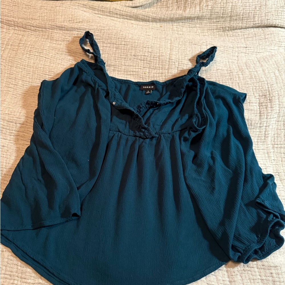 Torrid Dark Emerald Green babydoll Blouse with Ruffle Details